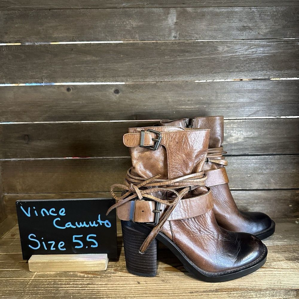 Womens Vince‎ Camuto Silas Brandy True Red Calf Moto Leather Boots Size 5.5 B